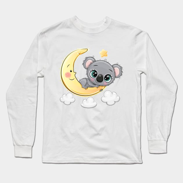 Cute Koala bear on the moon Long Sleeve T-Shirt by Reginast777